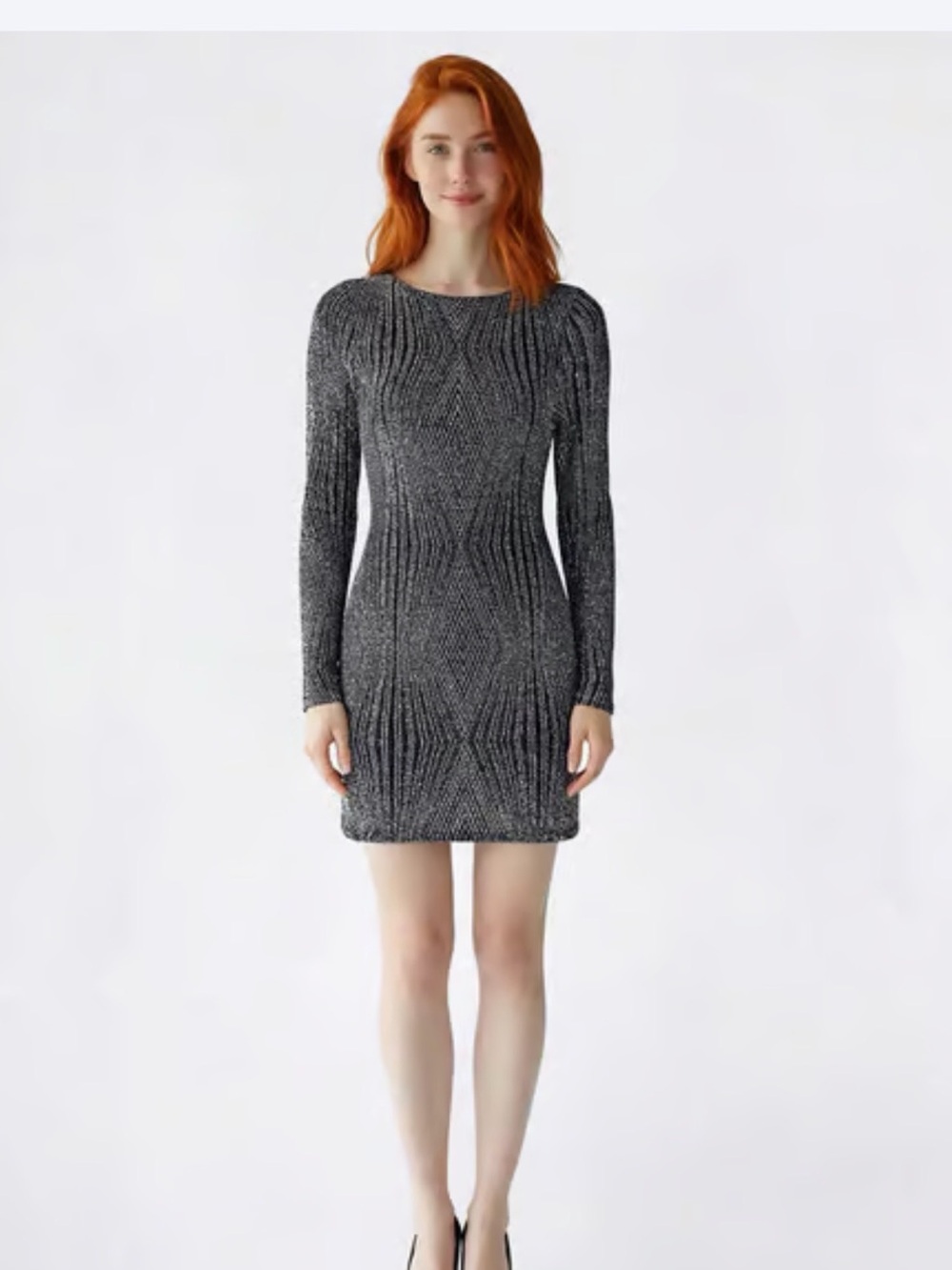 Trixxi Silver and Black Metallic Ribbed Dress